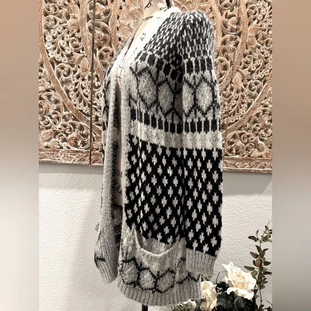 Lara Knit Black & Gray Mohair Wool Sweater Cardigan, Made in Italy 🇮🇹 - size M - Picture 6 of 12